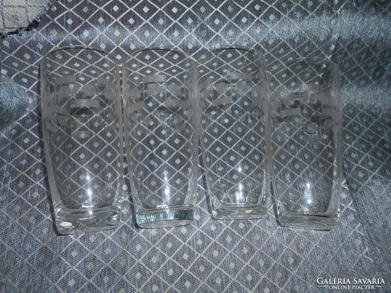 4 Pcs acid-etched -flawless-geometric glass with delicate lace decoration, glass 13 cm