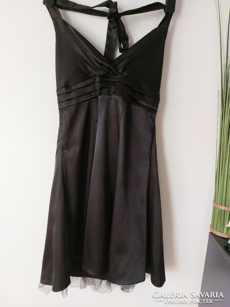 Black silk casual dress with tulle bottom