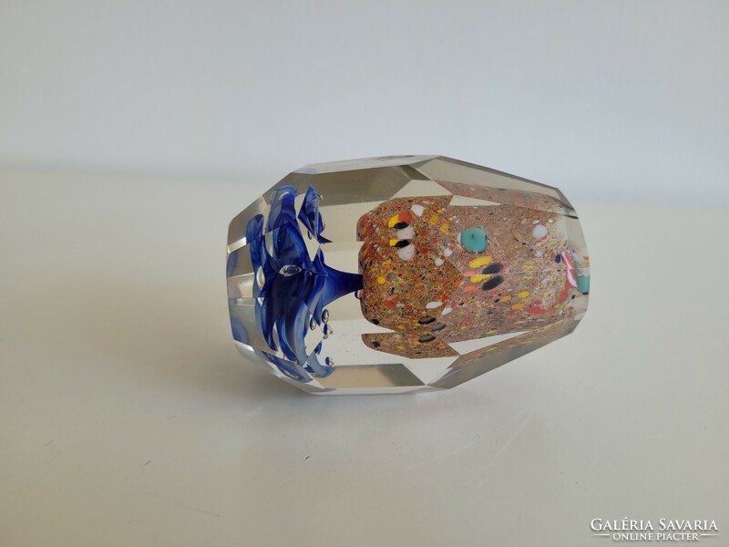 Muránói színes üveg levélnehezék díszüveg 10 cm