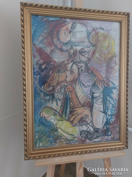 (K) surrealist painting with signed 59x78 cm frame