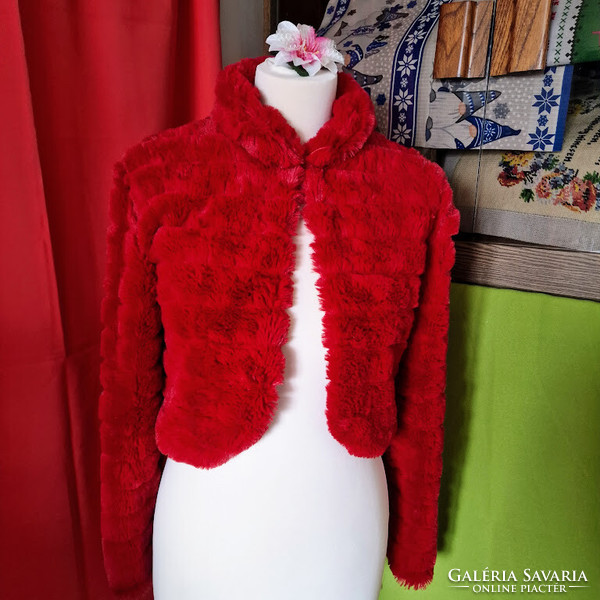 Wedding bol98 - red bridal long-sleeved fur bolero