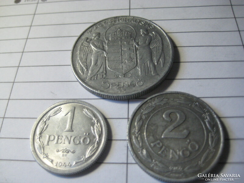 1 , 2 , 5 , pengő  , 1944  - 1941 - 1943 as