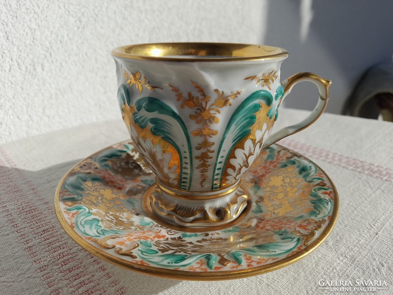 ELBOGEN biedermeyer gyűjtői csésze és alj, 1838-ből, 186 éves szett!