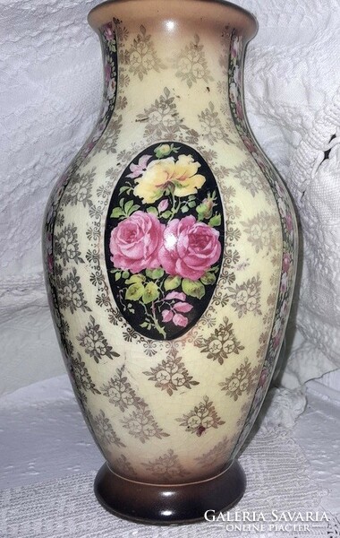 Antique medallion gilded rose faience vase - art&decoration