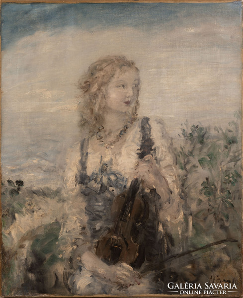 Aurél Náray (1883-1948): portrait of a girl with a violin