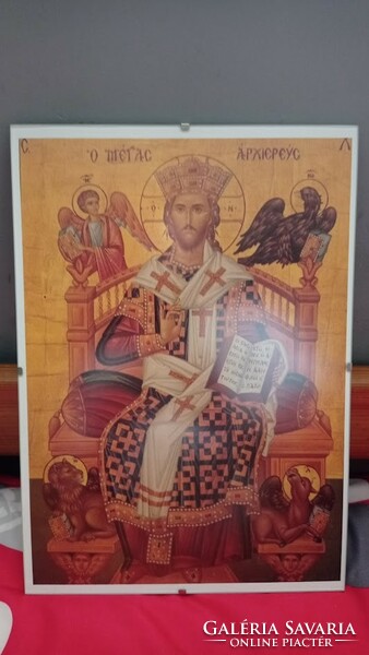 A/4 méretű szentkép, festmény reprodukció, Jézust ábrázoló kép modern keretben