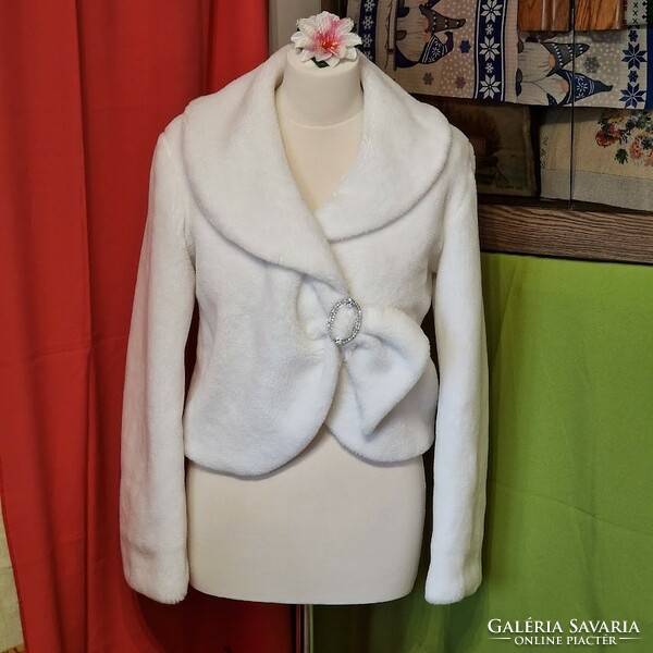 Wedding bol94 - snow-white bow bridal long-sleeved fur bolero