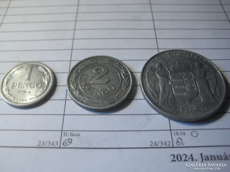 1 , 2 , 5 , pengő  , 1944  - 1941 - 1943 as