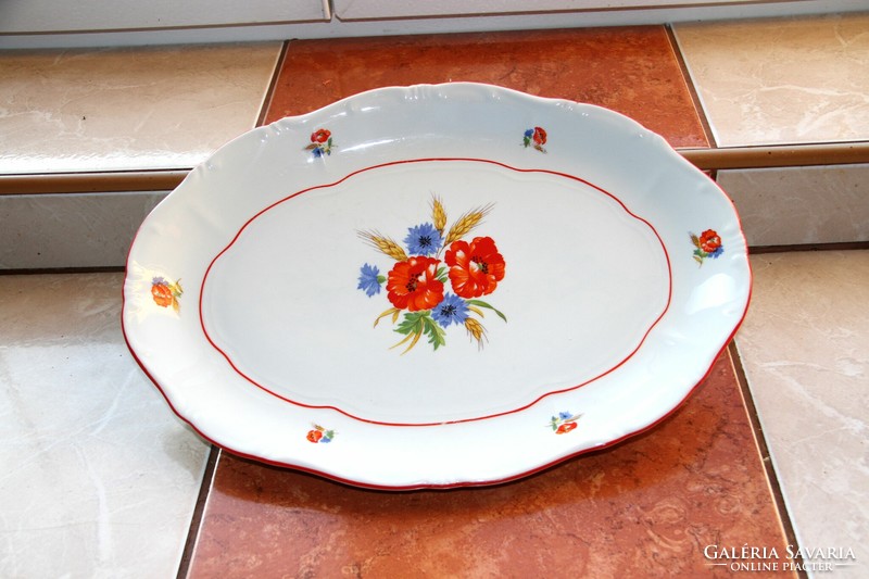 Oval serving bowl with Zsolnay poppies