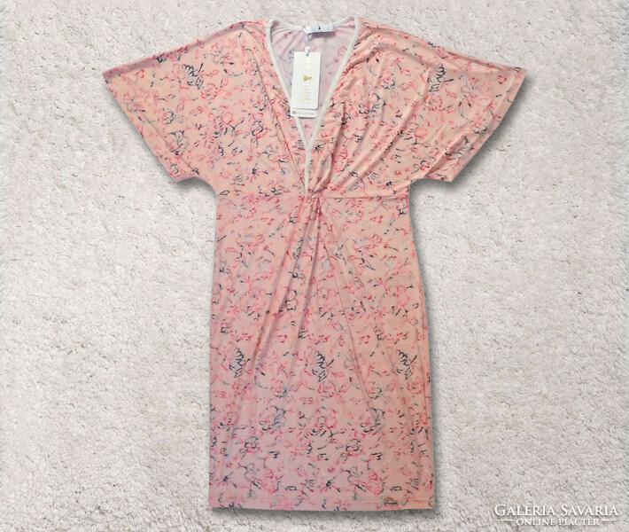 New, with label, blue nature brand, flexible, elastic material, peach colored floral dress