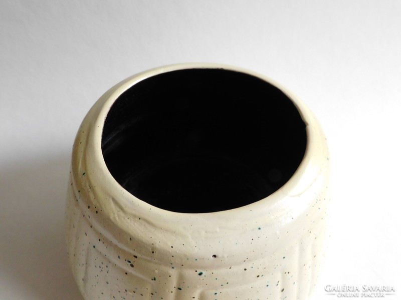 Tófej  halványsárga kerámia váza - space age 70-es évek