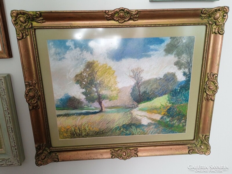 Somogyi landscape pastel picture in blonde frame 52*43 cm