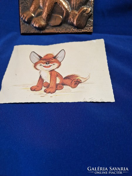 Vukkos small fox metal copper printed sheet picture wall decoration and a postcard