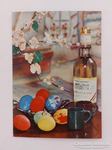 Old Easter postcard peach brandy photo postcard 1969 advertising