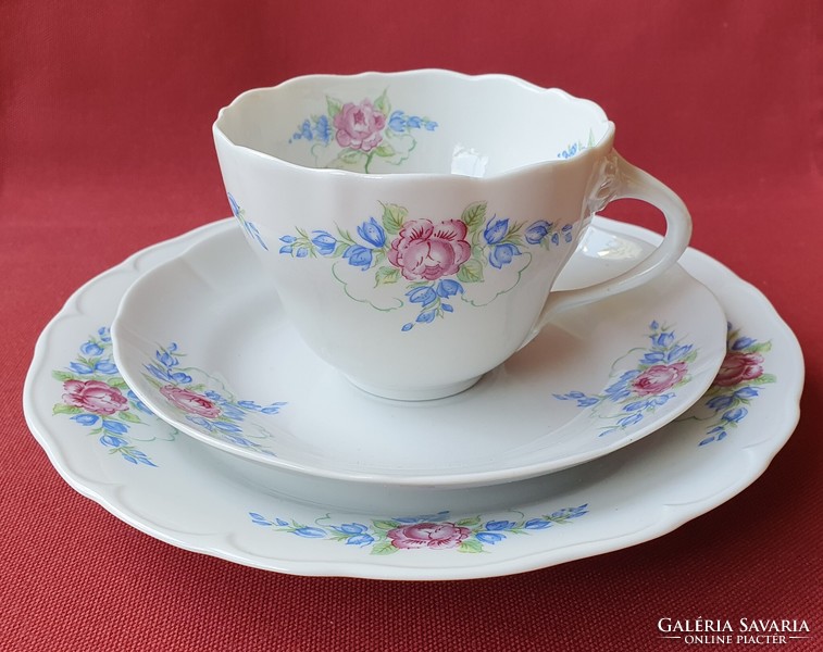 Pmp German porcelain breakfast set coffee tea cup saucer small plate with flower pattern