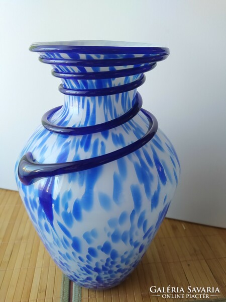 Huge bay blue and white Muranos? Glass vase