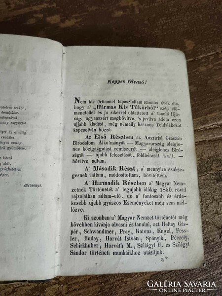 Antik könyv, "Hármas kis-tűkör, melly a magyar királyi birodalomnak..." autográf bejegyzésekkel