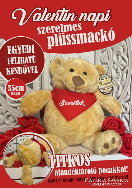 Valentine's Day gift plush bear with a scarf around the neck that can be requested with a unique inscription