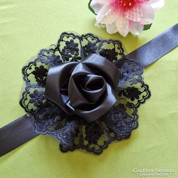 Wedding csd31 - 80mm satin rose black lace wristband