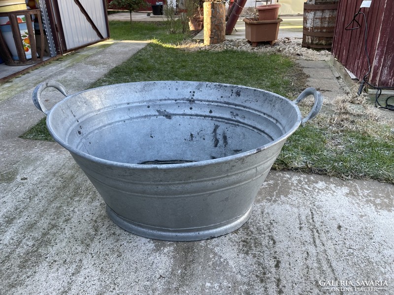 Beautiful tin galvanized bowl, 2-handled tub, basin, flower pot, pond, village rustic decoration