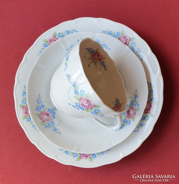 PMP német porcelán reggeliző szett kávés teás csésze csészealj kistányér virág mintával