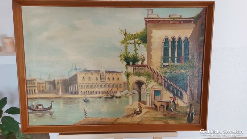Beautiful Venetian cityscape painting 77x53 cm with frame.