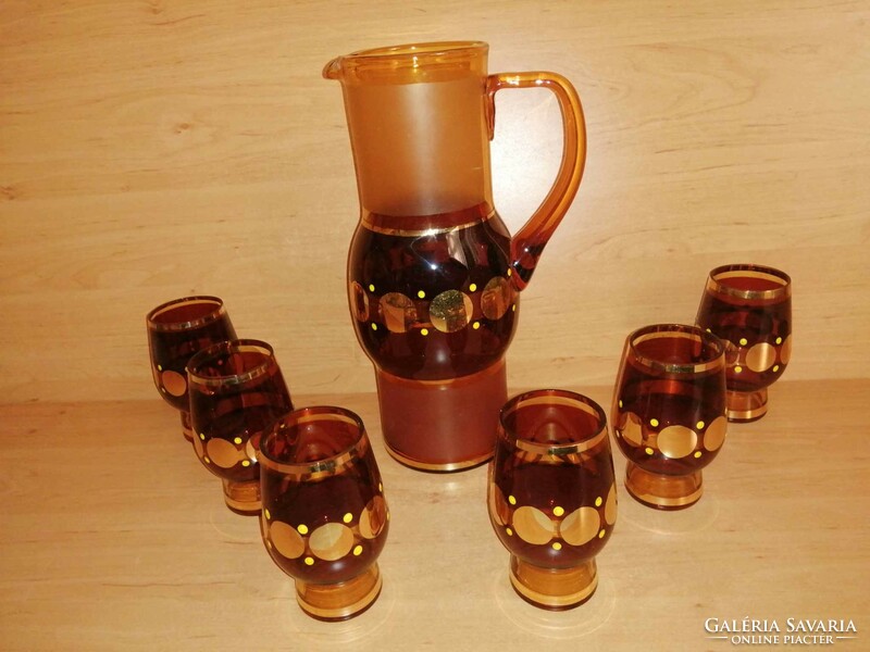 Ritka aranyozott üveg ital kínáló készlet - 1 kancsó 6 pohárral (fp)