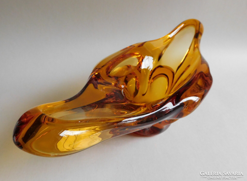 Jan beranek large amber glass bowl, 60s, mid century