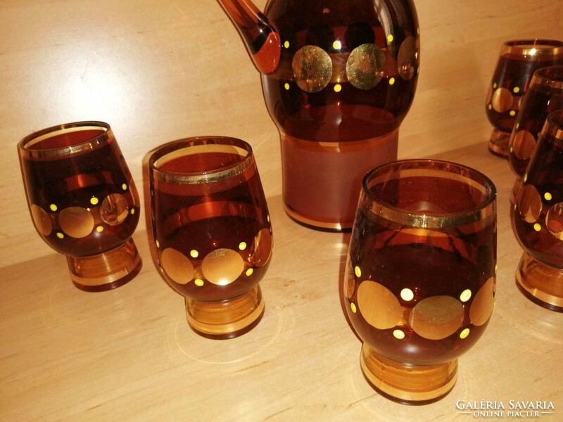 Rare Gilt Glass Beverage Set - 1 Jug with 6 Glasses (fp)