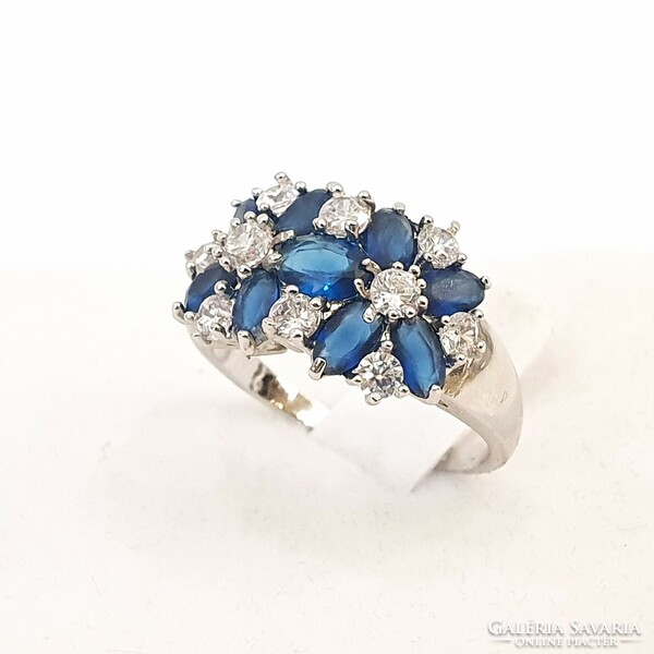 925 kék kristályos ezüst gyűrű