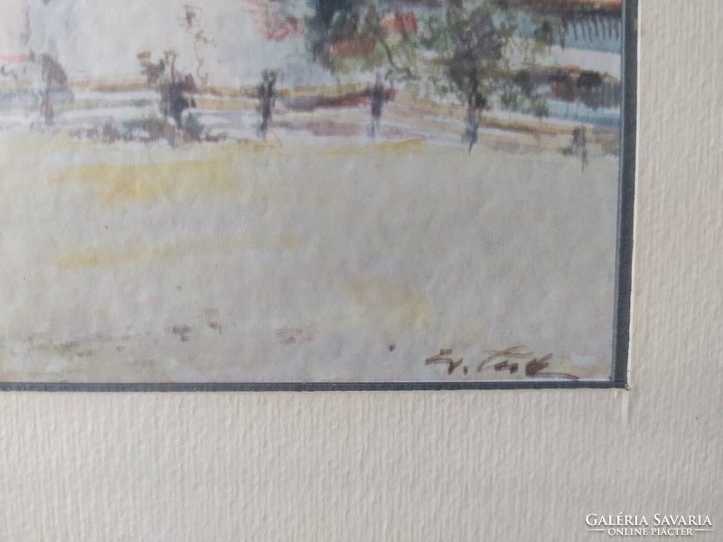Szignált festmény - Várkastély hegyi tájban, eredeti üvegezett keretében, hibátlan,  48 x 38 cm