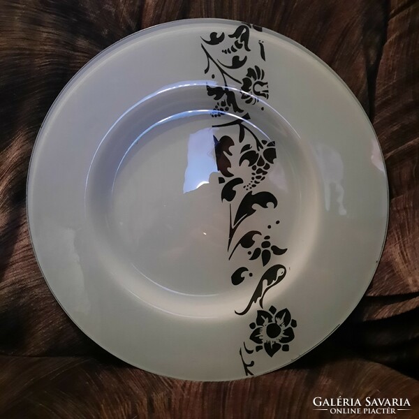 Üveg tányér, virágmintás dekorral