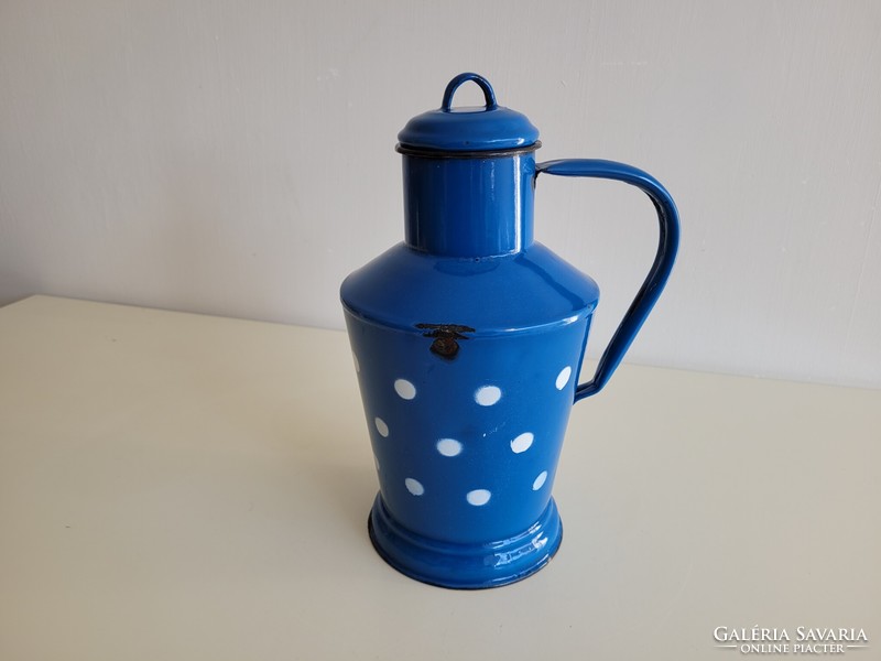 Régi vintage 2 literes pöttyös kék zománcos kicsi kanna zománcozott 2 L vizeskanna