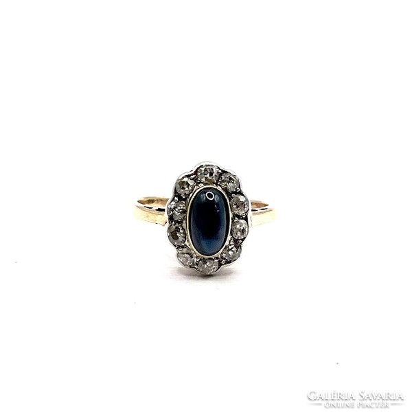 4803. Art Deco Gyűrű Gyémántokkal és Kék zafírral