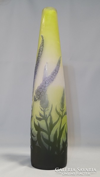 Émile Gallé Francia szecessziós üveg váza 37,5 cm