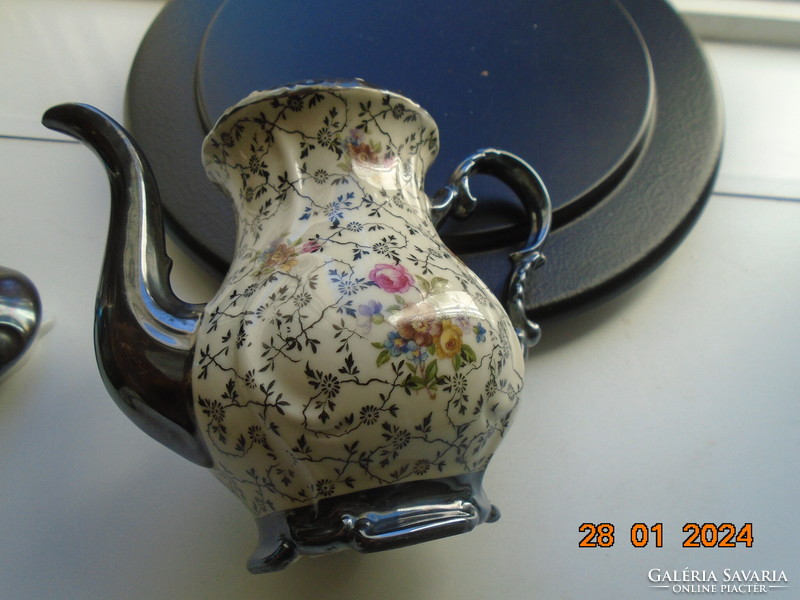1930 Rudolf Wachter net-like small silver and colorful Meissen flower embossed coffee pourer
