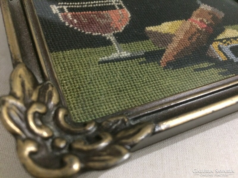 Old tapestry in a beautiful wooden picture frame