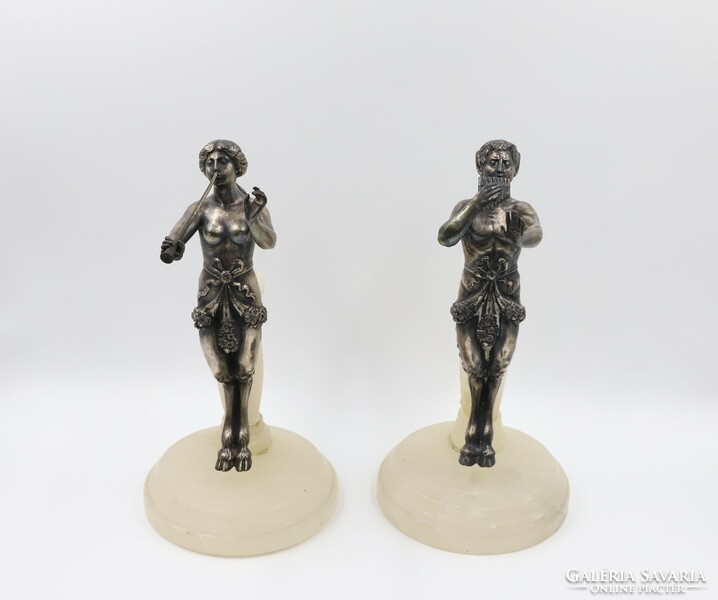 Pair of silver-plated bronze fauns