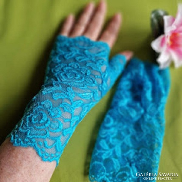 Wedding kty72 - 18cm one-finger turquoise lace gloves
