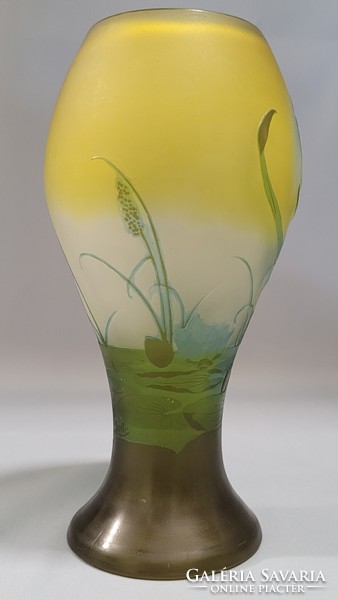 Émile Gallé Francia szecessziós üveg váza 22 cm