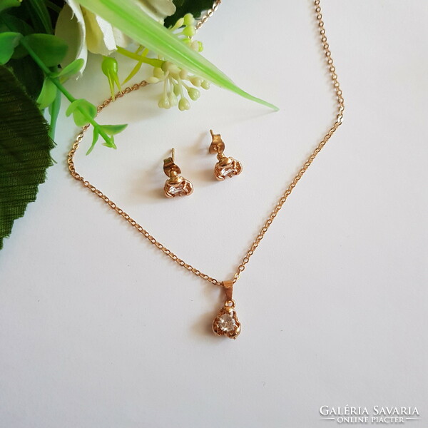 New small flower jewelry set with rhinestones, bijou - necklace, earrings - Class 2