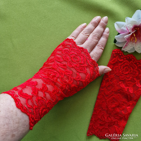 Wedding kty84 - self-made 18 cm sleeveless red lace gloves