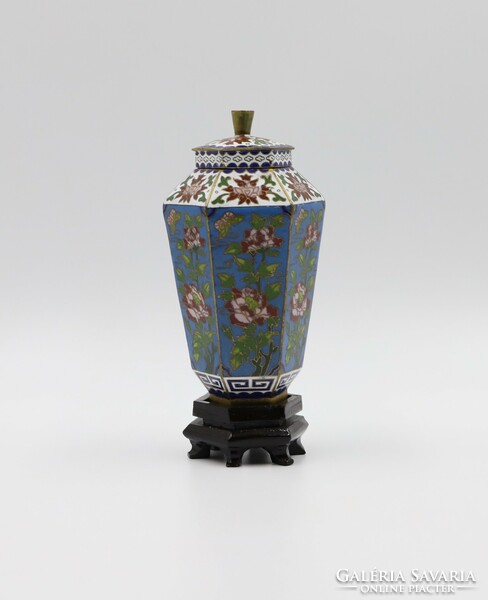 A special hexagonal cloisonne vase with compartmental enamel base