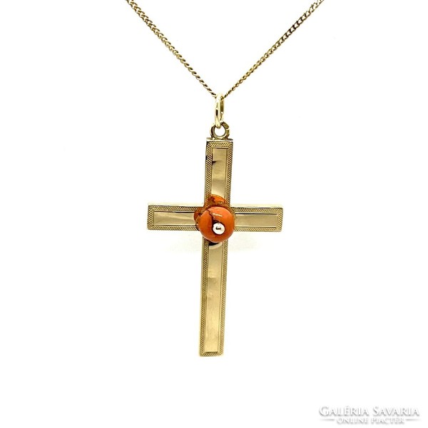 4701. Gold cross pendant with coral