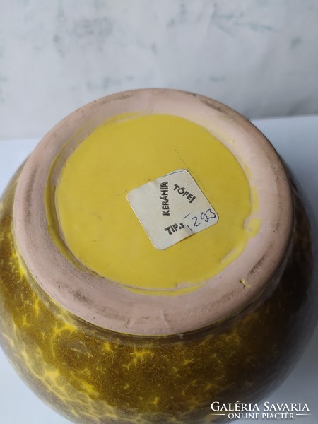 Tófej:-retro ritkább sárga kaspó, jelzett, hibátlan, 18 x 14 cm