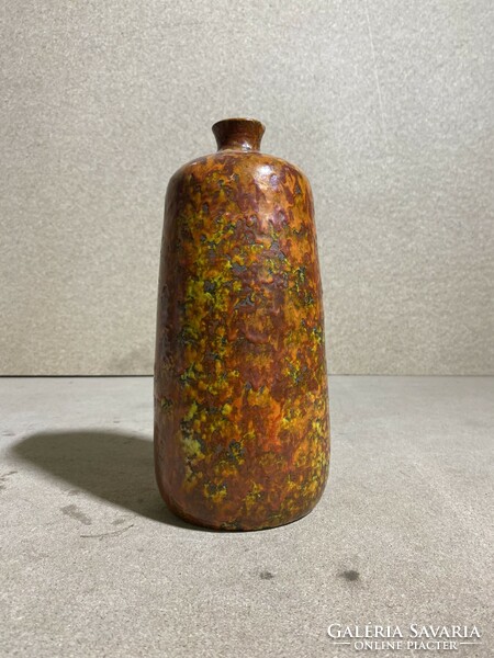 Tófej, barna, narancssárga mázas nagy kerámia váza. 2235