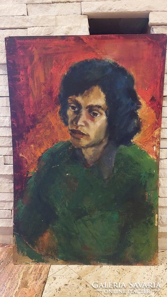 Oil on wood painting, portrait 90x60 cm