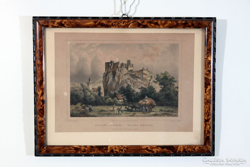 Ludwig rohbock beczko castle ruin colored steel engraving | beczkó betzko castle section