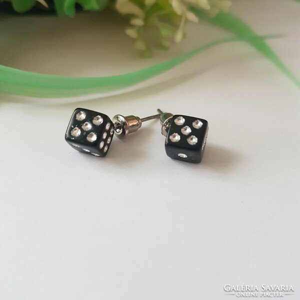 New, black, dice-shaped earrings, bling