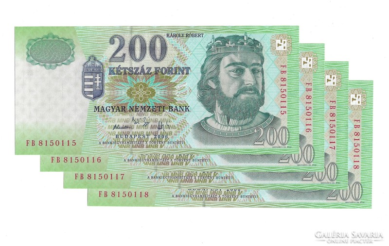 200 forint 2006 "FB" SORSZÁMKÖVETŐ - UNC - 4db
